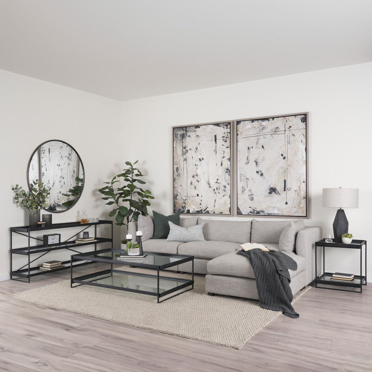 Trey Black Metal W/Glass Accent Table