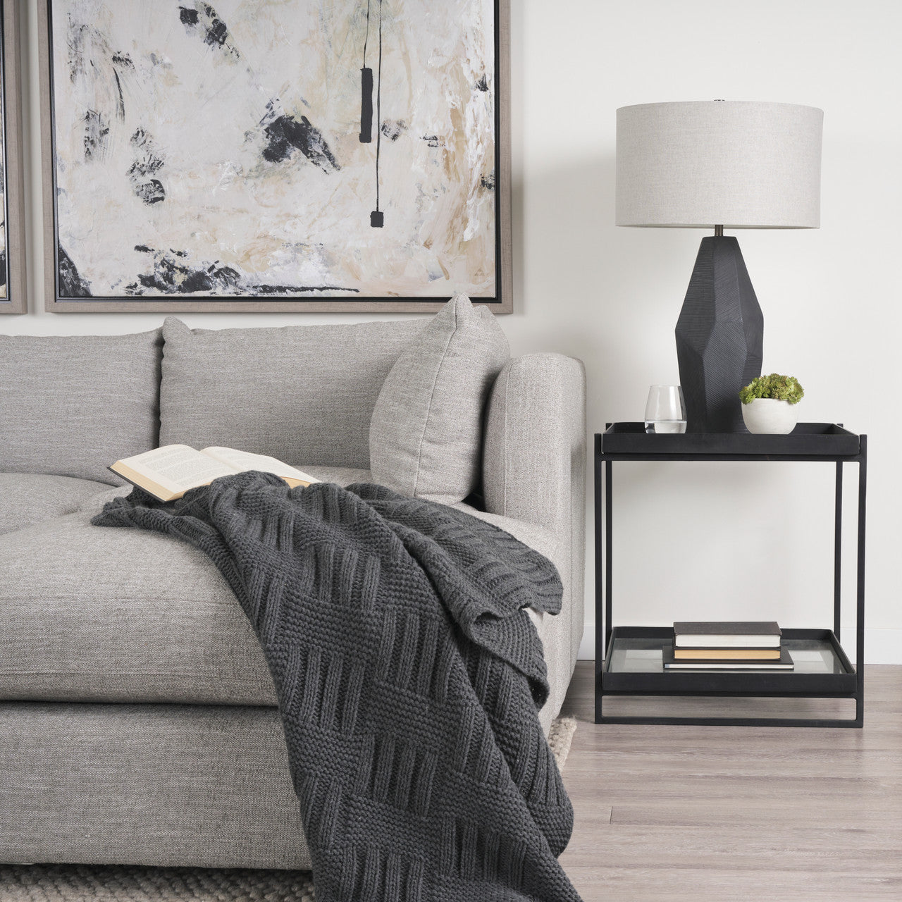 Trey Black Metal W/Glass Accent Table