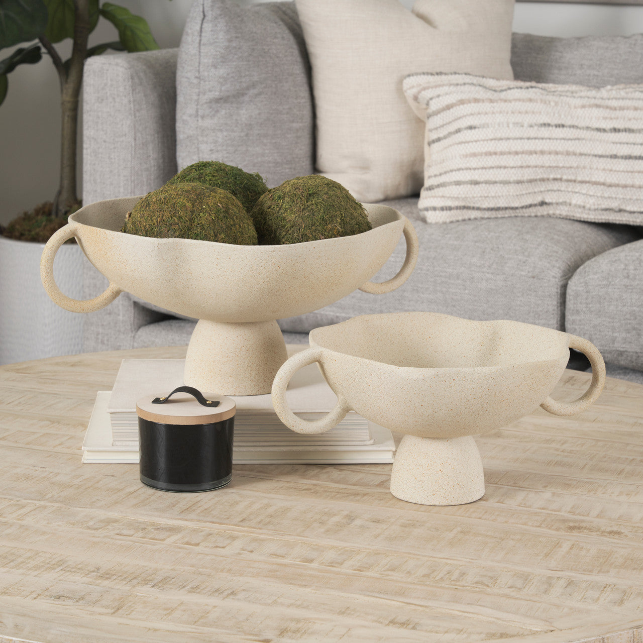 Radka Beige Textured Large Metal Decorative Bowl