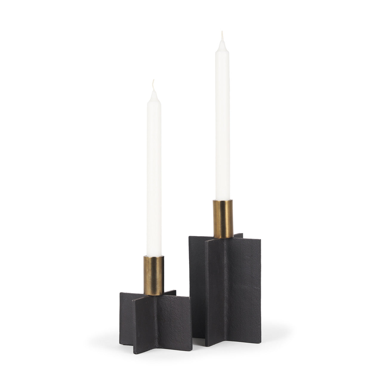 Pia Matte Black w/ Brushed Gold Metal Taper Candleholder (Set of 2)