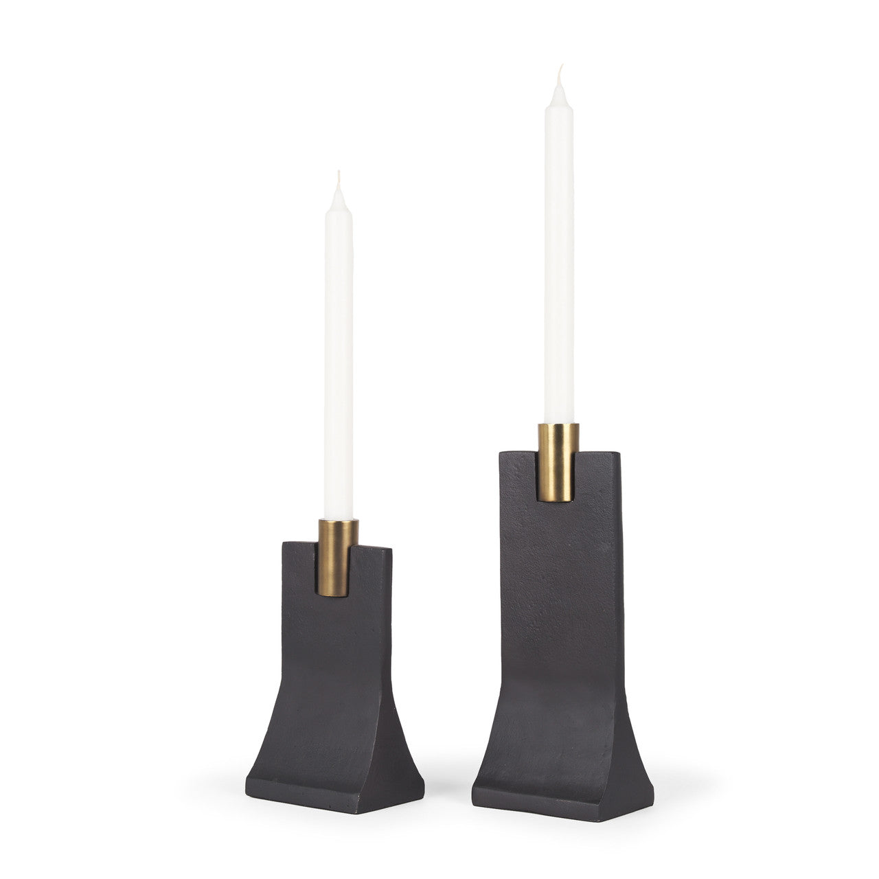 Polli Matte Black w/ Brushed Gold Metal Taper Candleholders (Set of 2)