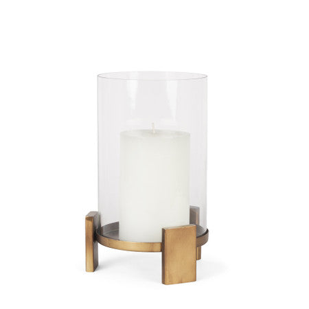 Price Small Antiqued Gold Metal w/ Glass Hurricane Candle Holder