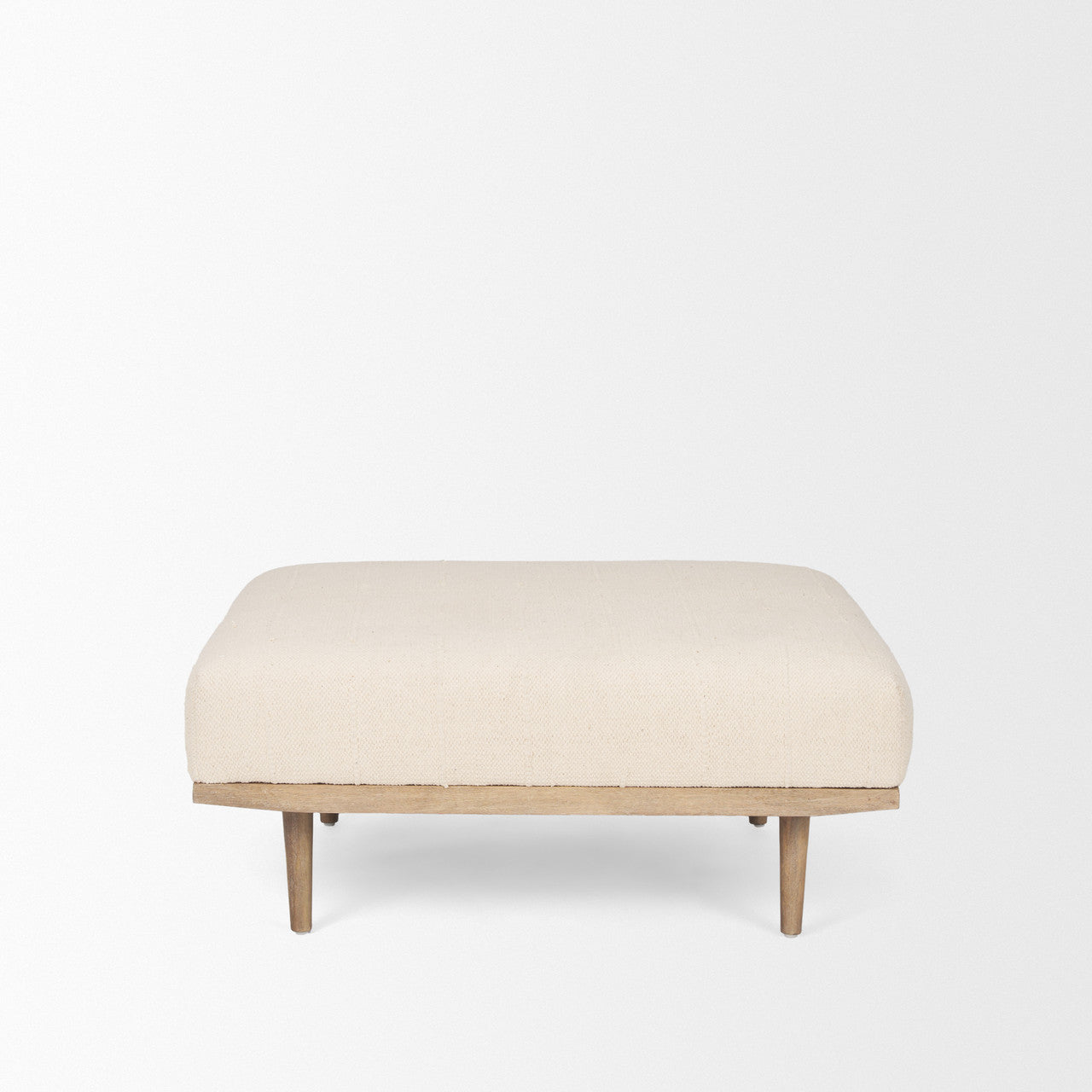 Shae Brown Wood w/ Oatmeal Fabric Ottoman