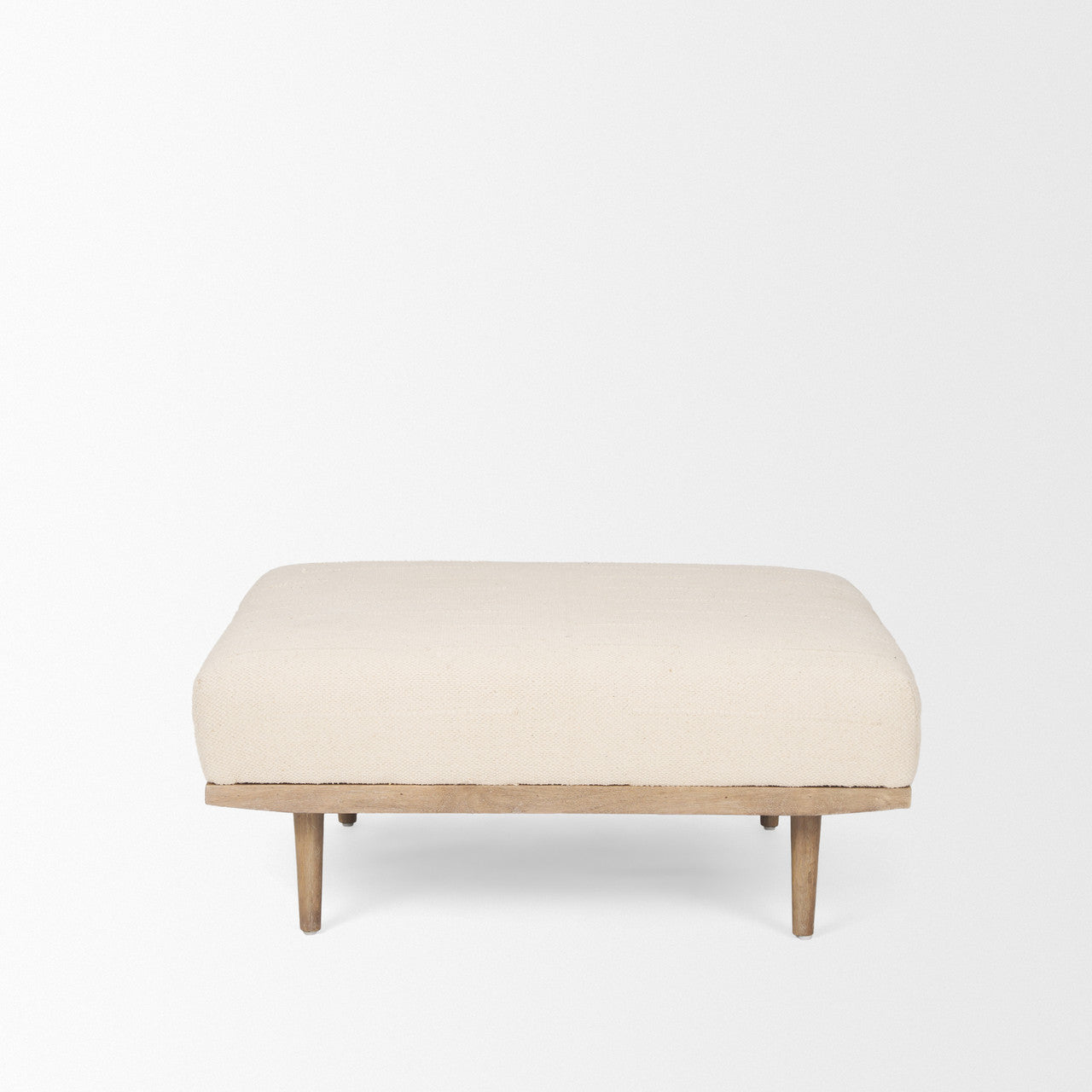 Shae Brown Wood w/ Oatmeal Fabric Ottoman