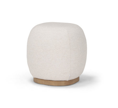 Siren Cream Fabric w/ Light Brown Wood Round Accent Stool