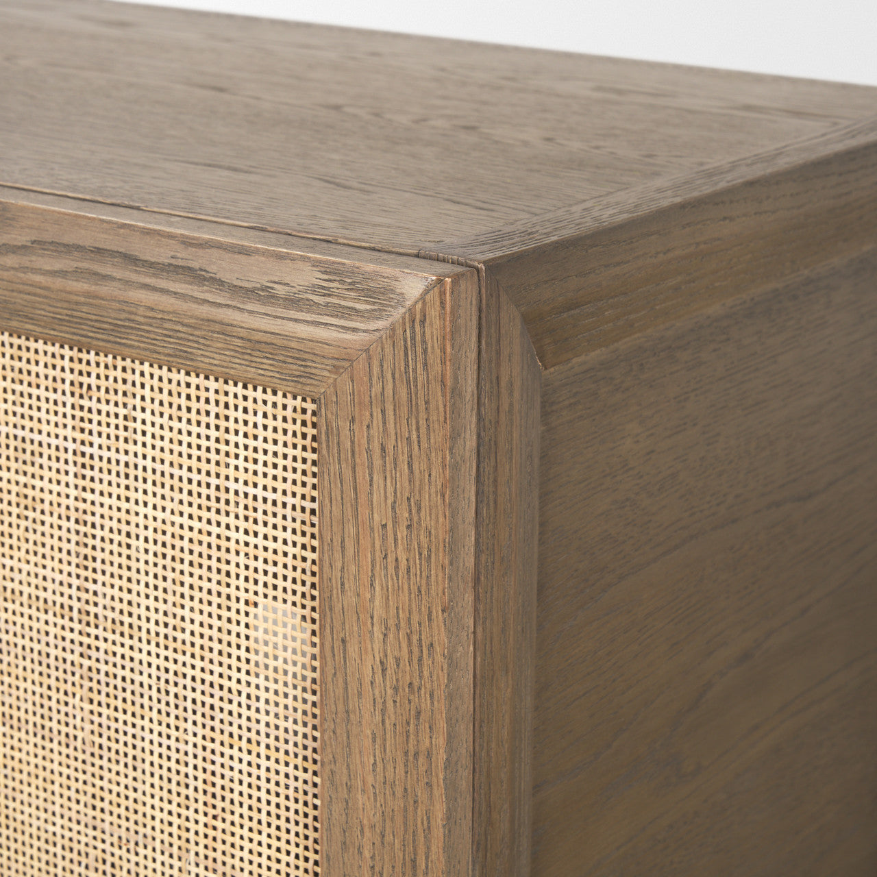 Sina Brown Oak Wood w/ Natural Rattan 4 Door Sideboard