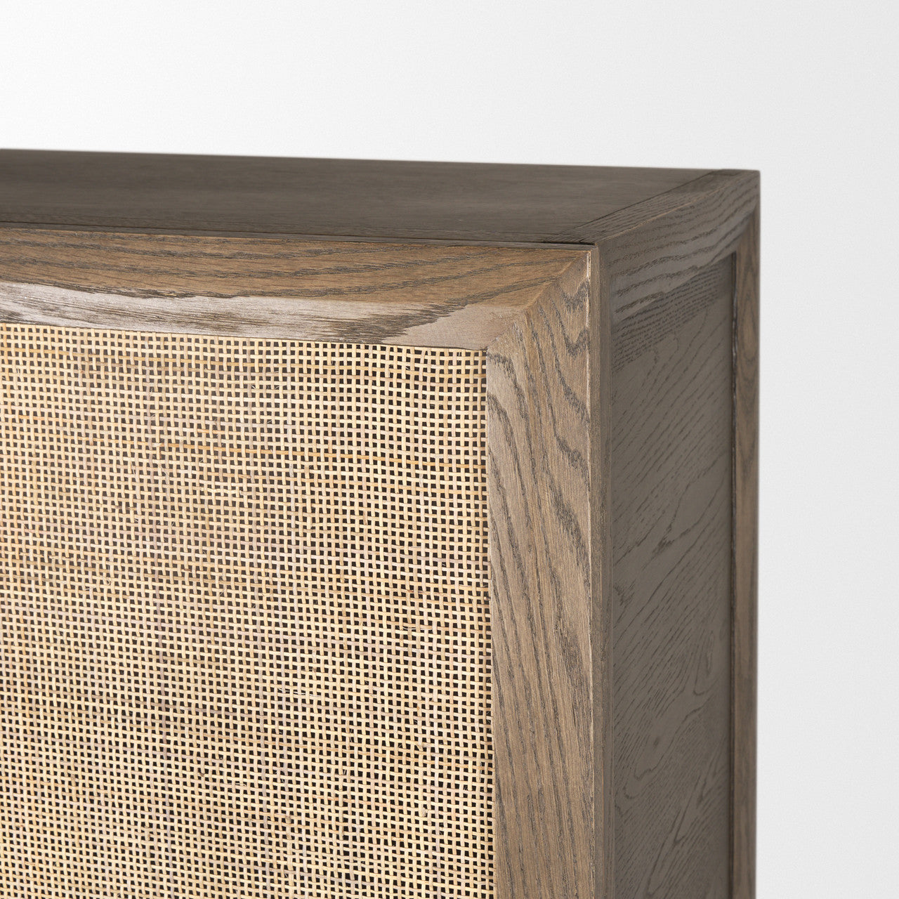 Sina Brown Oak Wood w/ Natural Rattan 2 Door Curio Cabinet