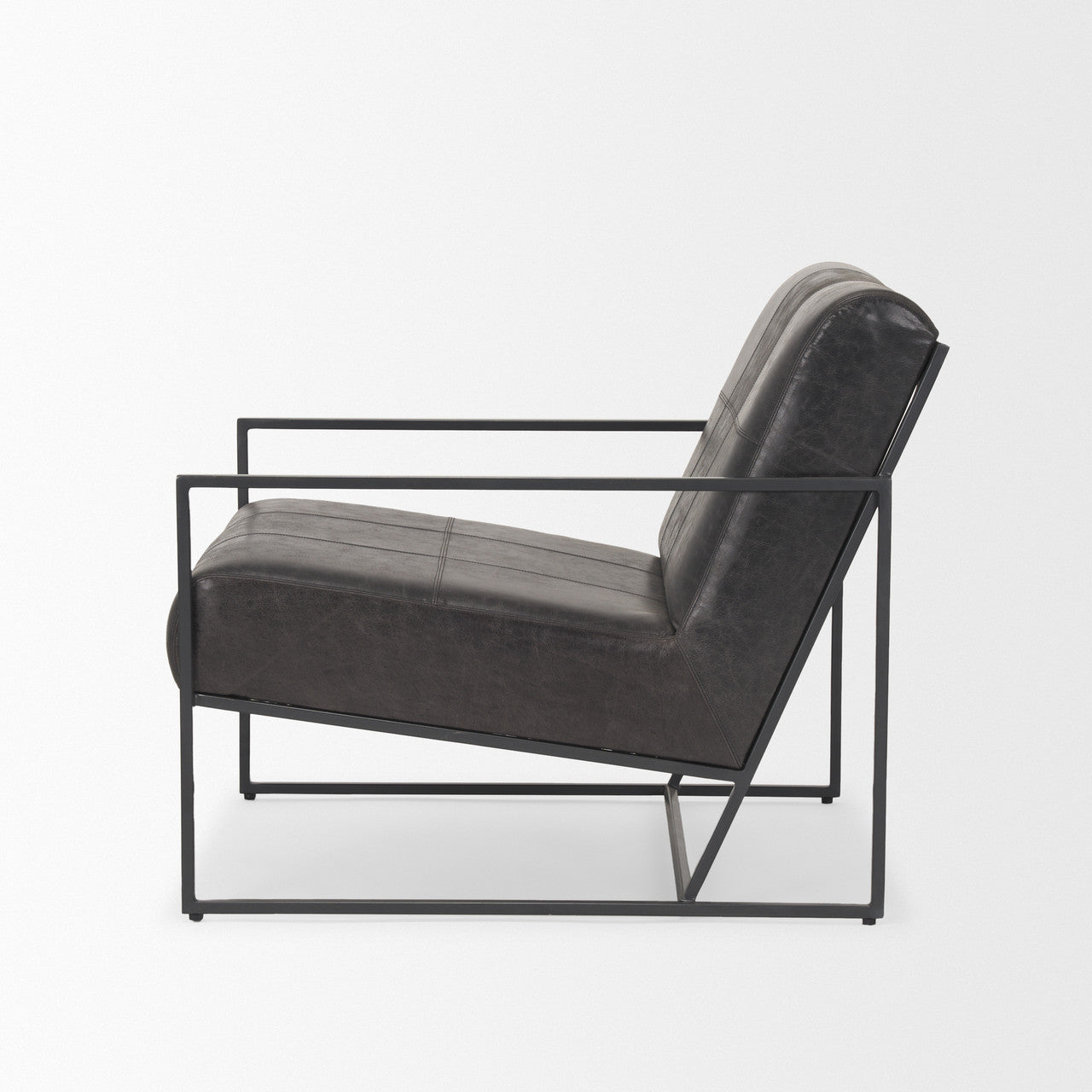 Stratton Gunmetal w/ Genuine Aged Black Leather Upholstered Accent Chair