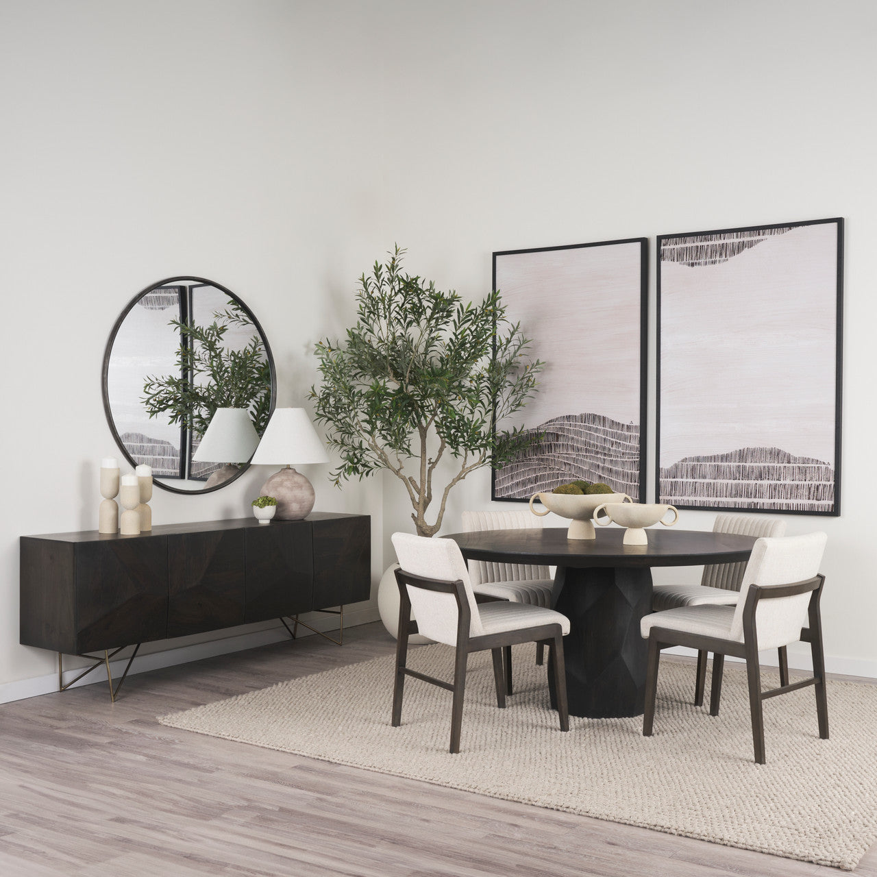 Tahoe Cream Upholstered and Black-Brown Wood Armless Dining Chair