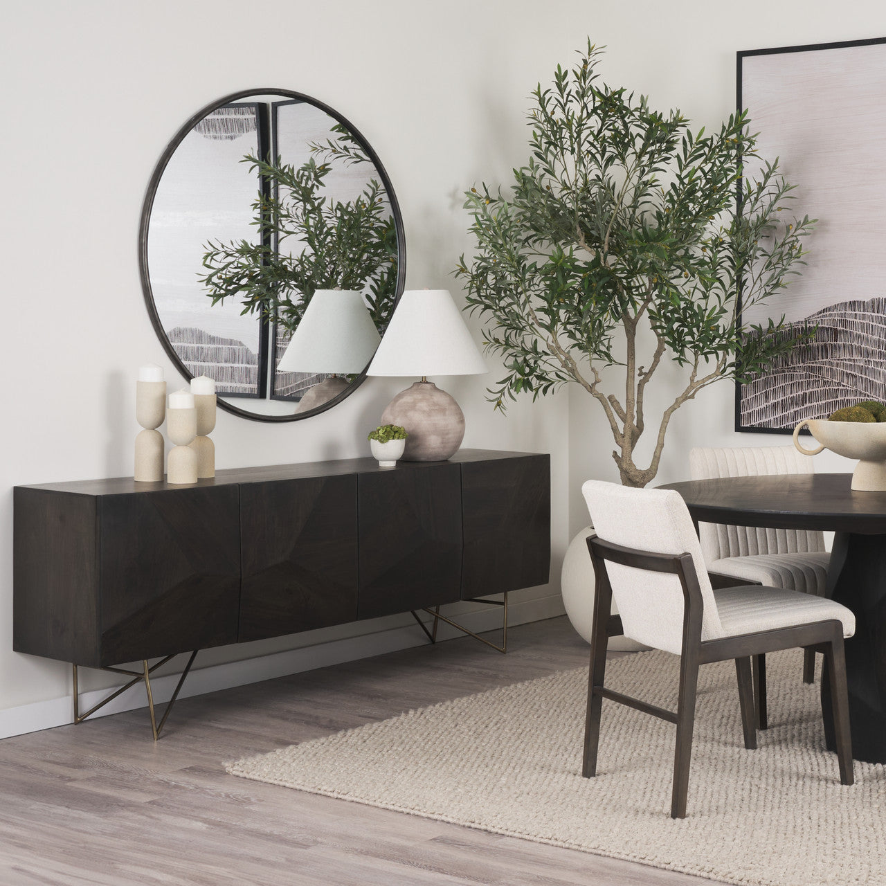 Darwin 80x17.5 Brown Solid Wood Gold Metal Base 4 Cabinet Door Sideboard