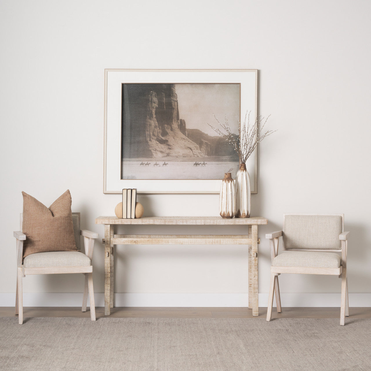 Topanga I Cream Fabric Wrap Blonde Wooden Frame Dining Chair