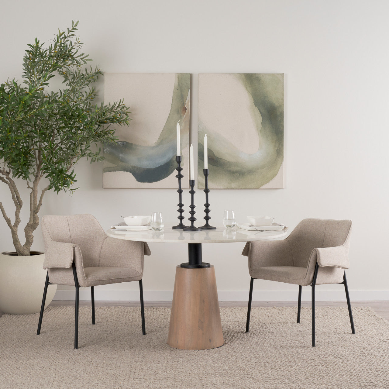 Brently Dining Chair w/ Oatmeal Fabric & Matte Black Metal Legs