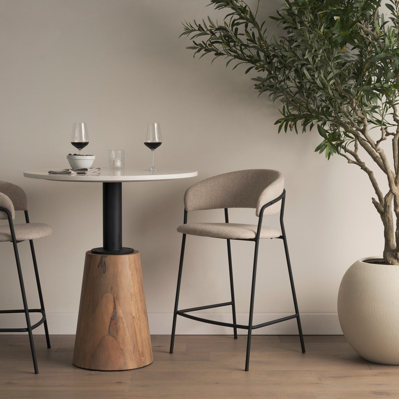 Carolyn Counter Stool w/ Oatmeal Fabric & Matte Black Metal