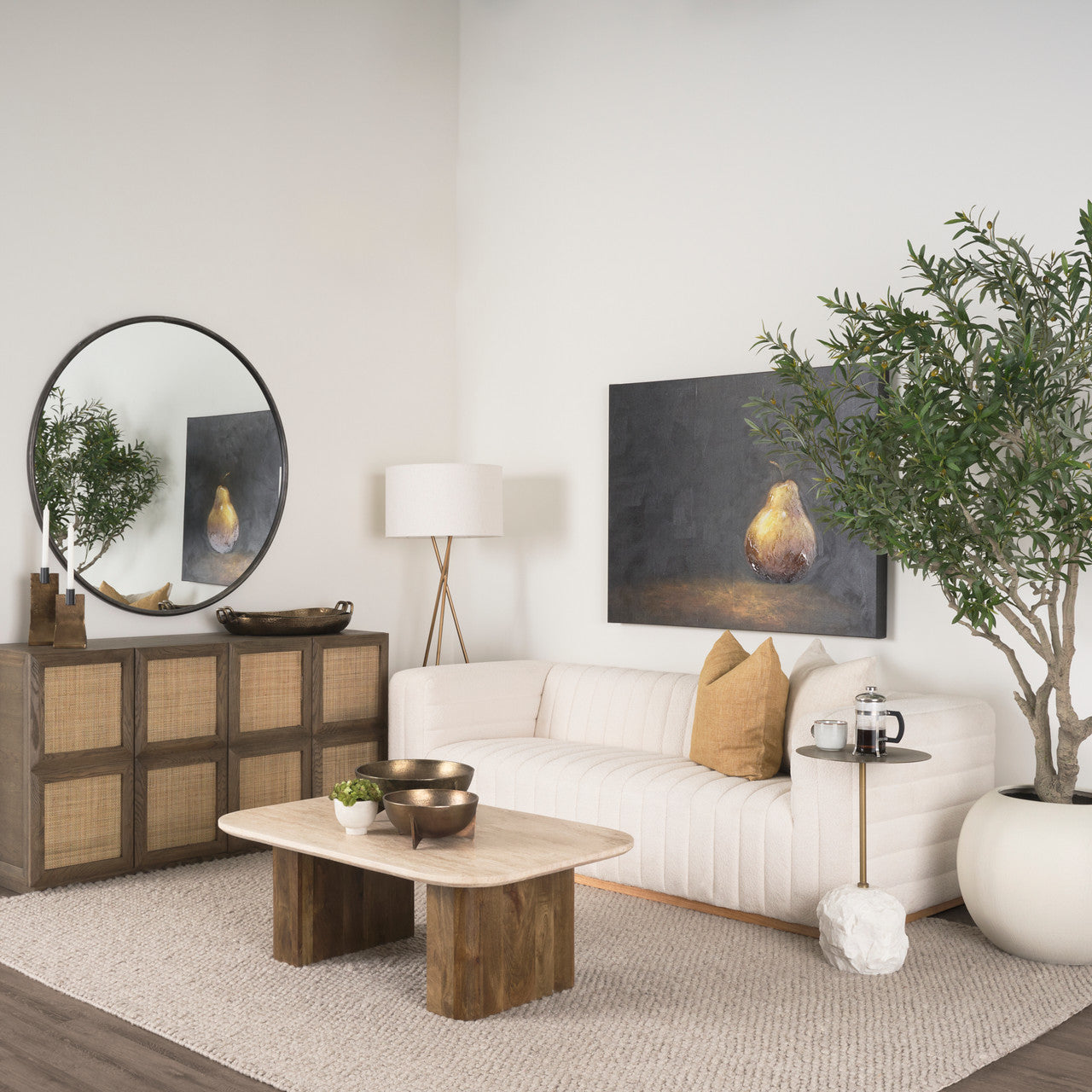 Symona Travertine and Mango Wood Rectangle Coffee Table