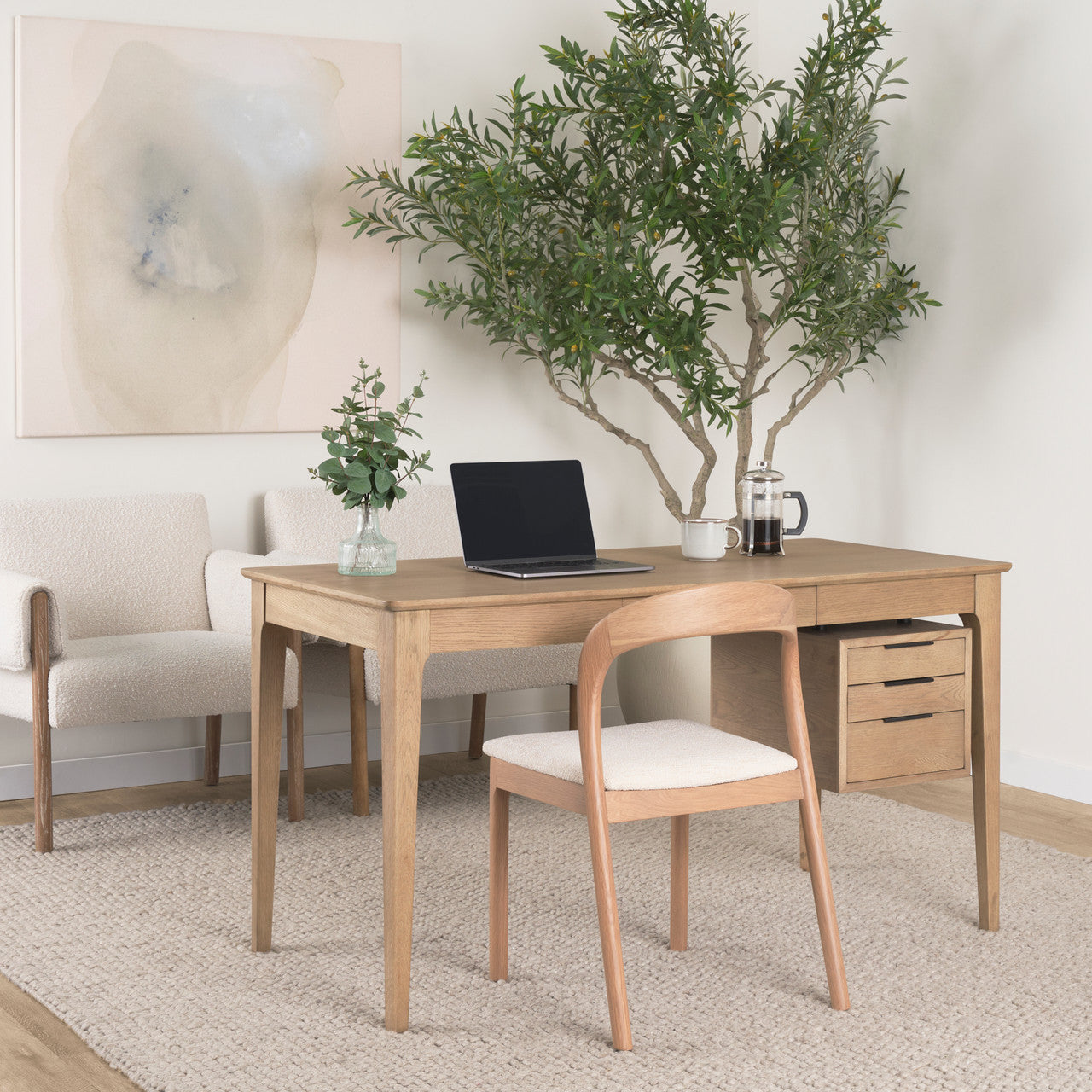 Nobu Oak Wood w/ Cream Fabric Open Back Dining Chair