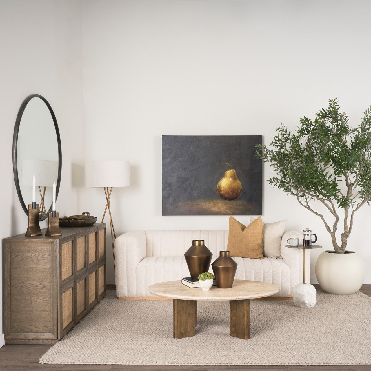 Rini Gold Metal and White Marble Accent Table