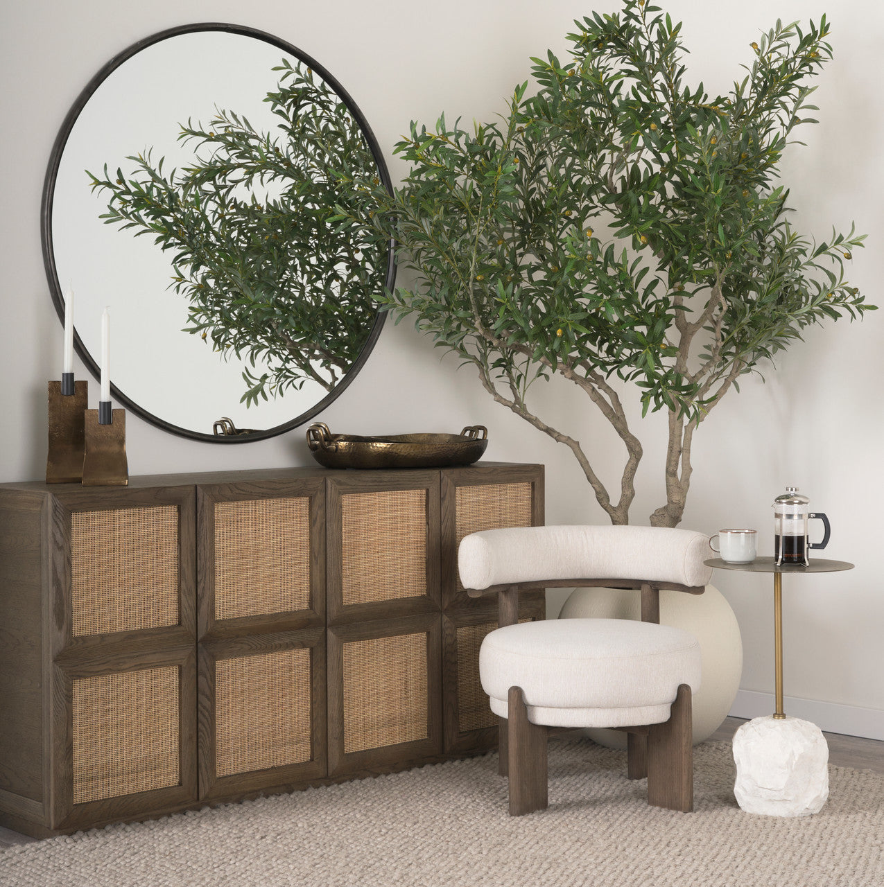Souvik Dark Brown Wood w/ Oatmeal Fabric Accent Chair