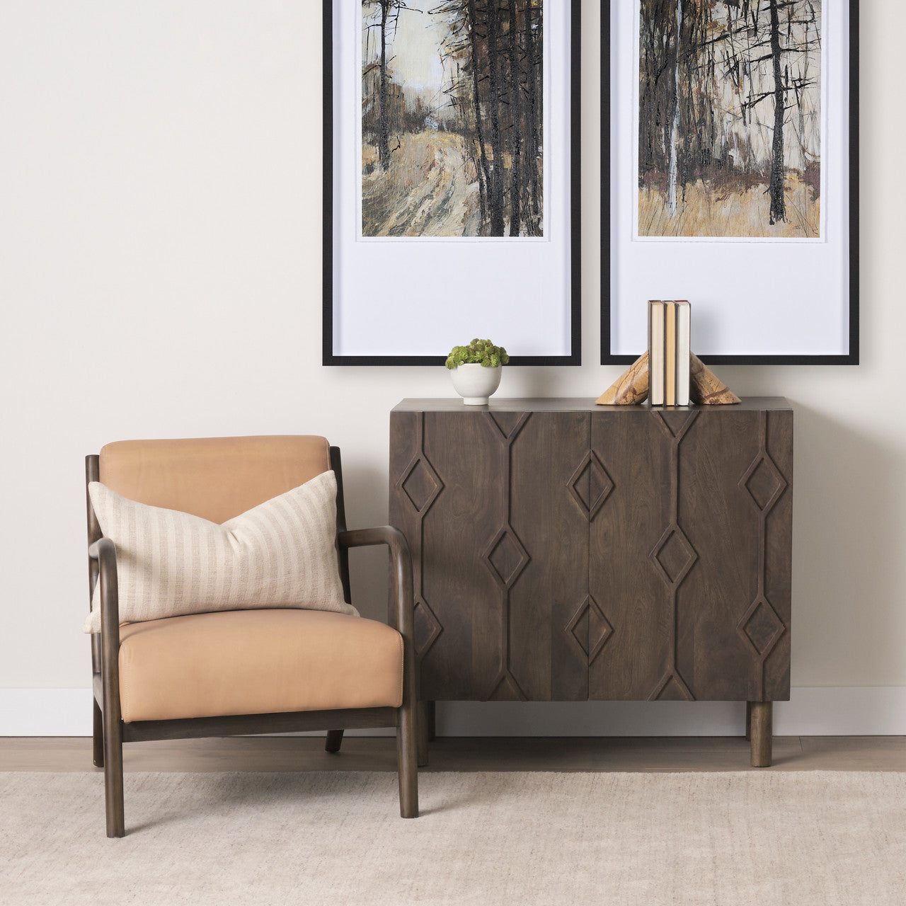 Heera Dark Brown Diamond Motif w/ Shelf Accent Cabinet