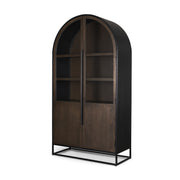 Sloan 80.5H Dark Brown Wood W/Black Metal Arched Curio Cabinet