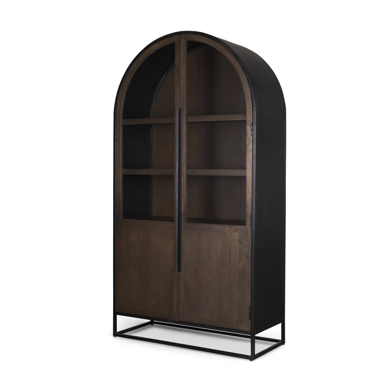 Sloan 80.5H Dark Brown Wood W/Black Metal Arched Curio Cabinet