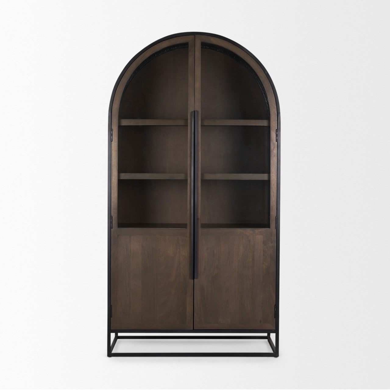 Sloan 80.5H Dark Brown Wood W/Black Metal Arched Curio Cabinet