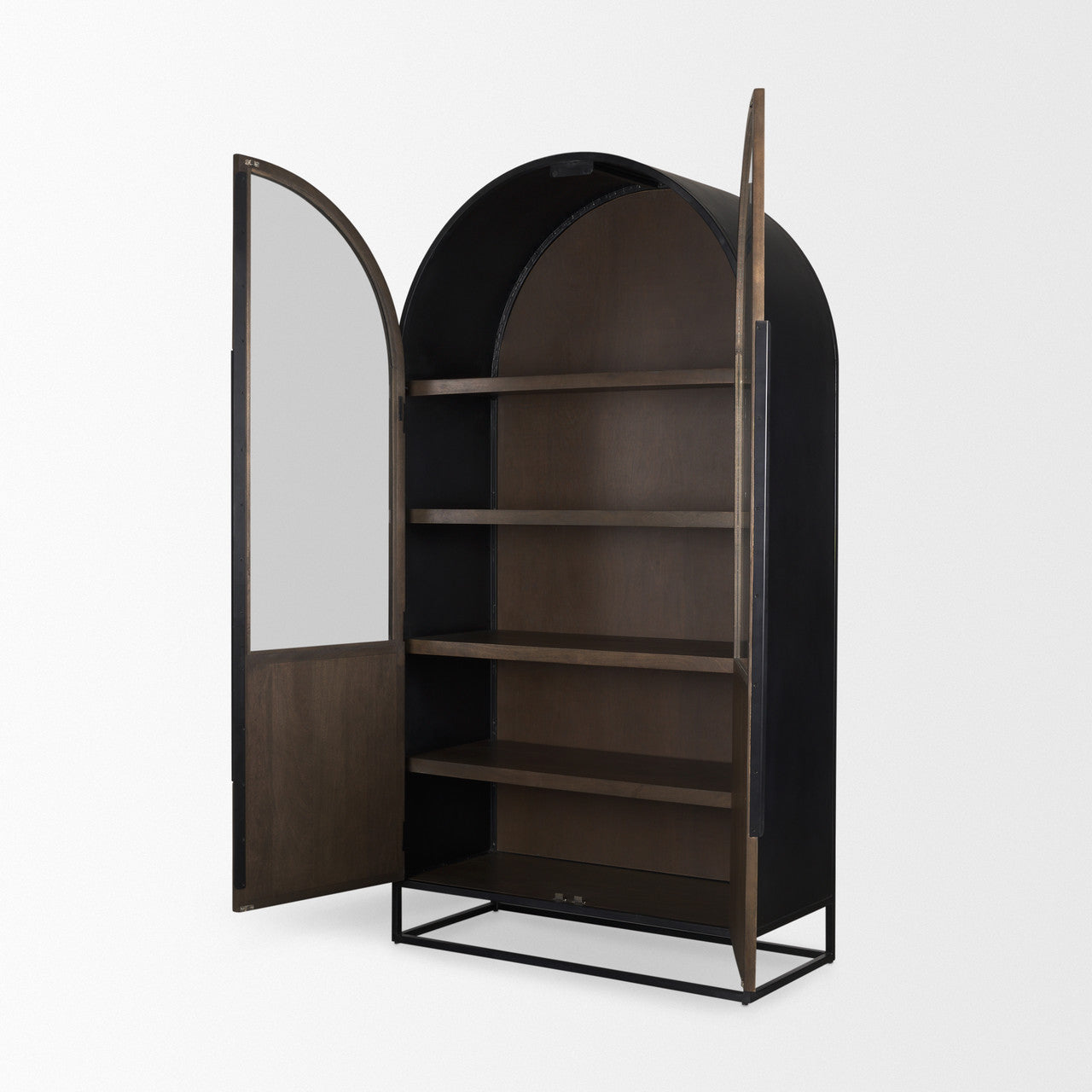 Sloan 80.5H Dark Brown Wood W/Black Metal Arched Curio Cabinet