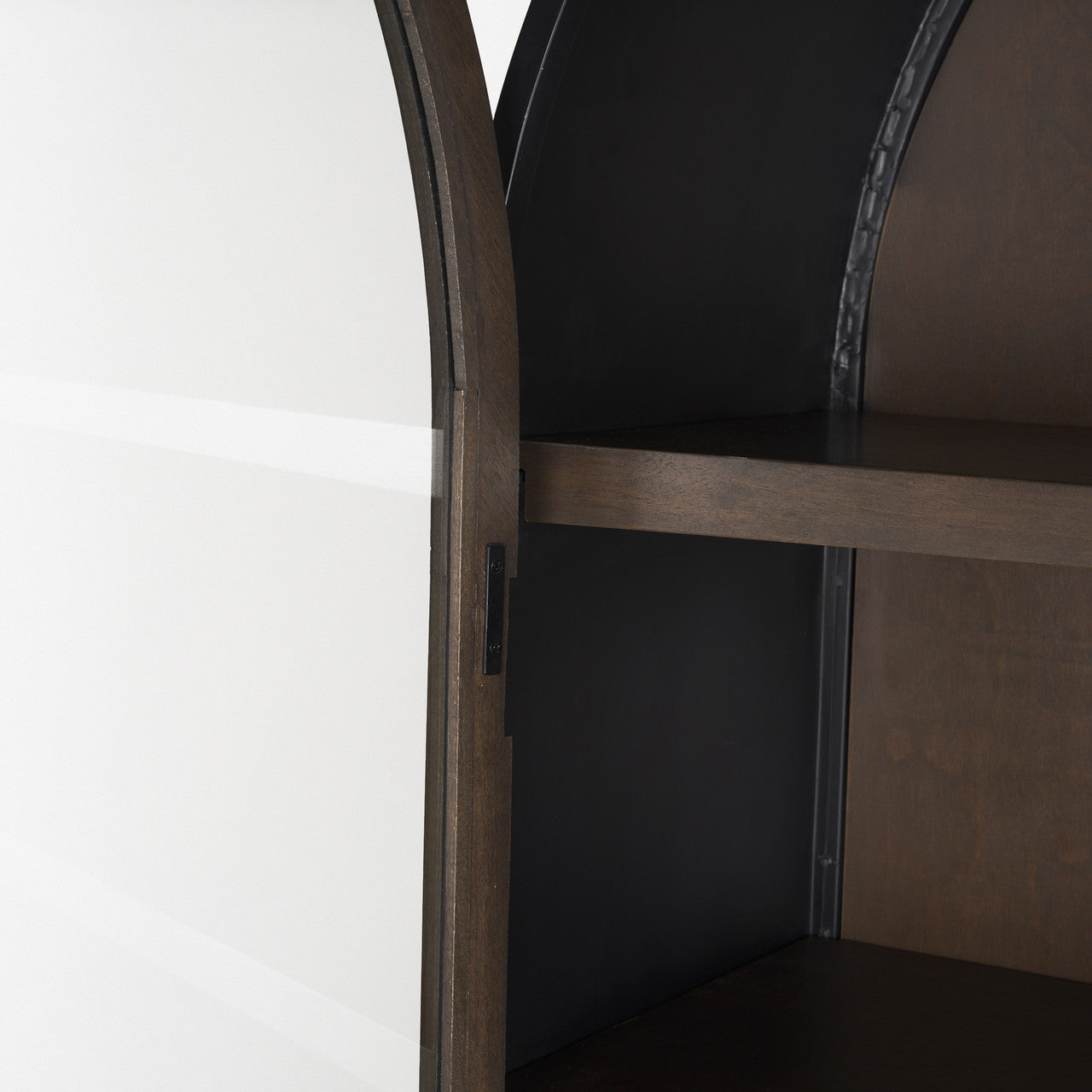 Sloan 80.5H Dark Brown Wood W/Black Metal Arched Curio Cabinet