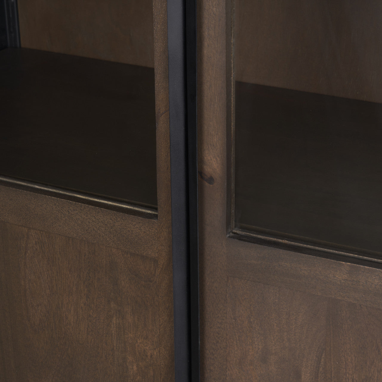 Sloan 80.5H Dark Brown Wood W/Black Metal Arched Curio Cabinet