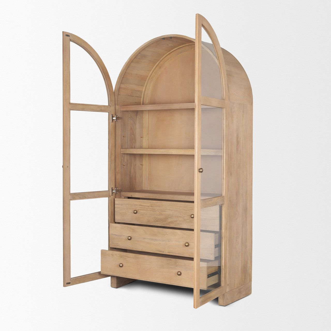 Suri Light Brown Wood W/Glass Doors Arched Curio Cabinet