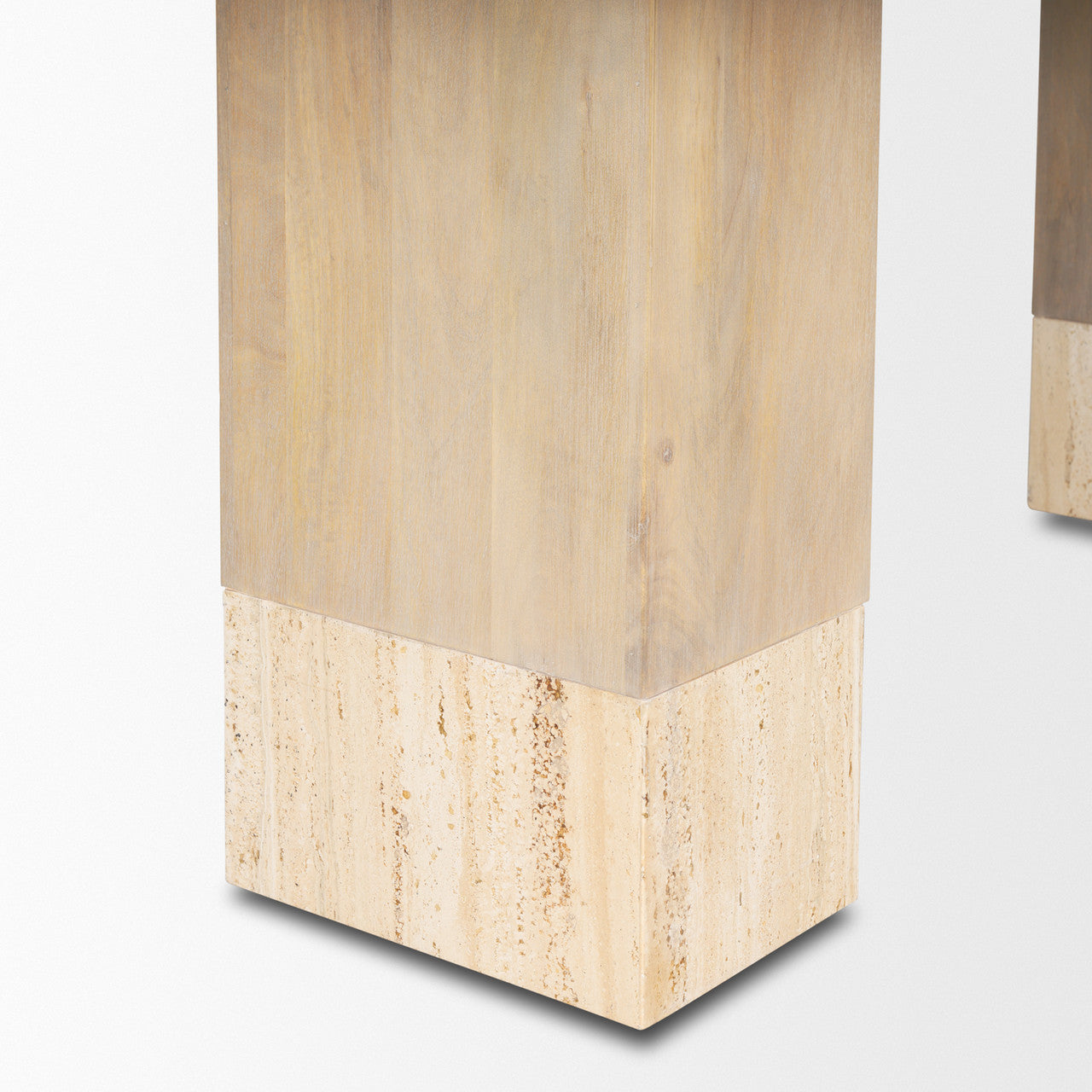 Shivon 84" Rectangular Light Brown Mango Wood W/ Travertine Dining Table