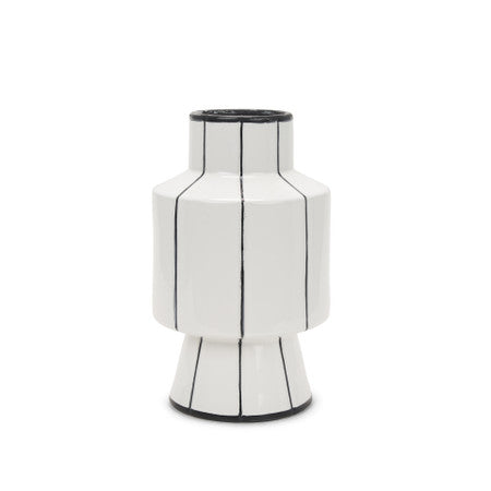 Dinah Small White w/ Black Stripes  Ceramic Vase