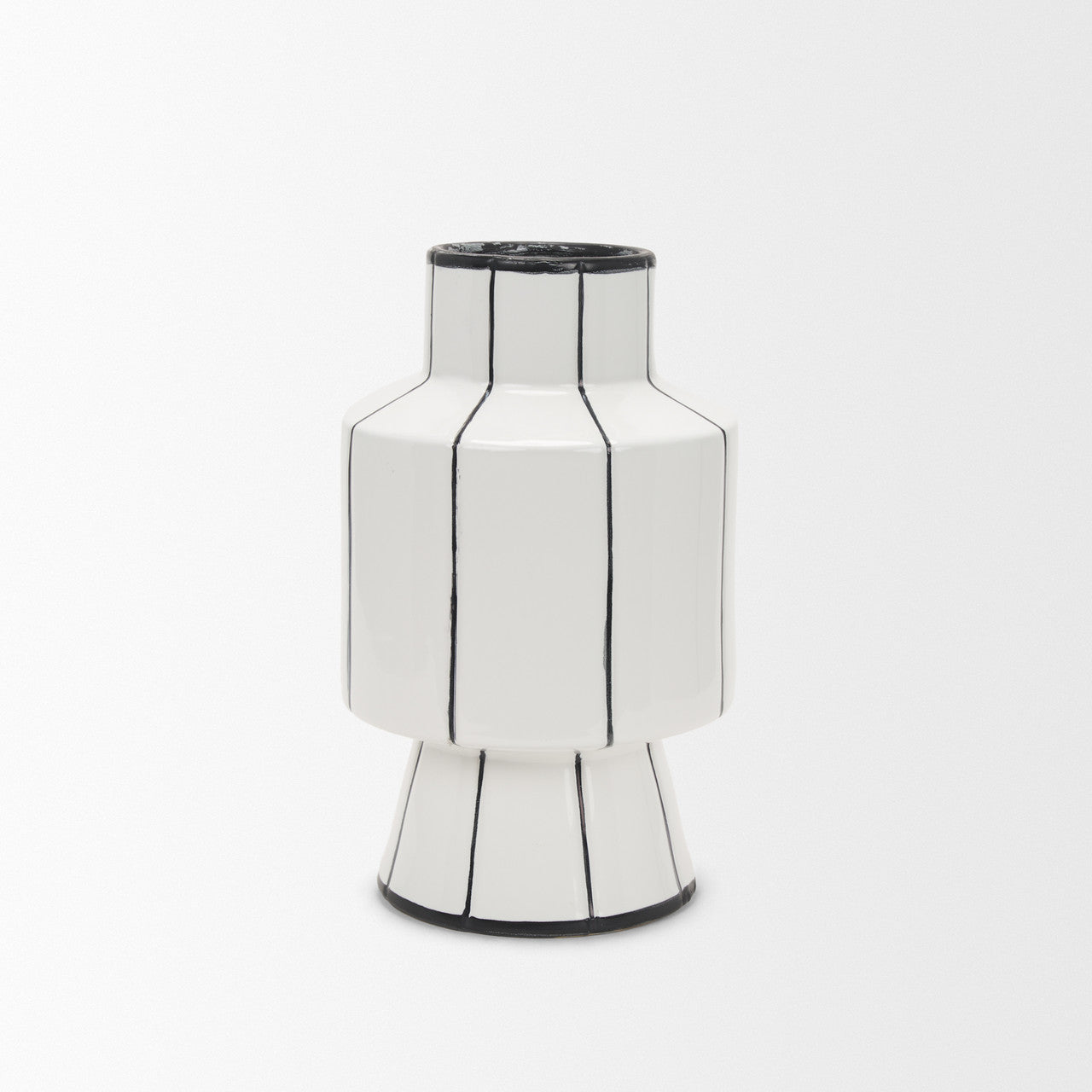 Dinah Small White w/ Black Stripes  Ceramic Vase