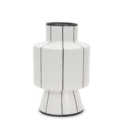 Dinah Large White w/ Black Stripes  Ceramic Vase