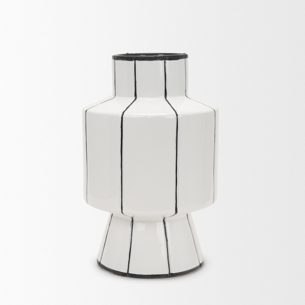 Dinah Large White w/ Black Stripes  Ceramic Vase