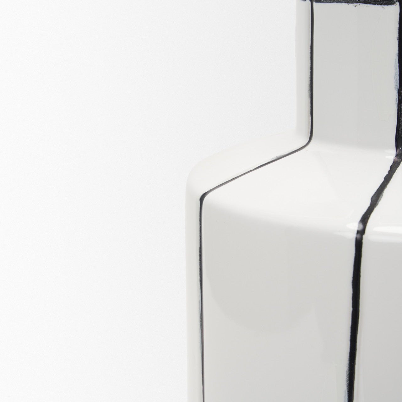 Dinah Large White w/ Black Stripes  Ceramic Vase