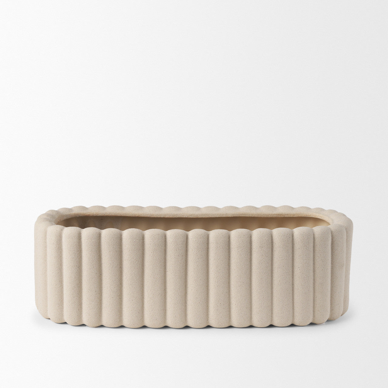 Mira Wide Textured Blush Beige Fluted Ceramic Vase