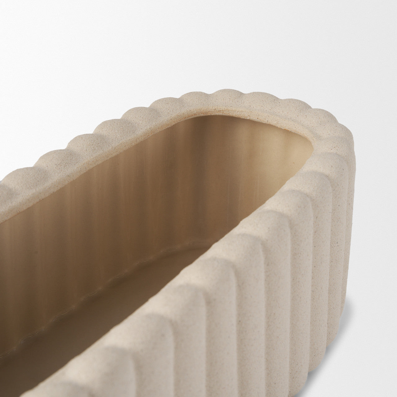 Mira Wide Textured Blush Beige Fluted Ceramic Vase