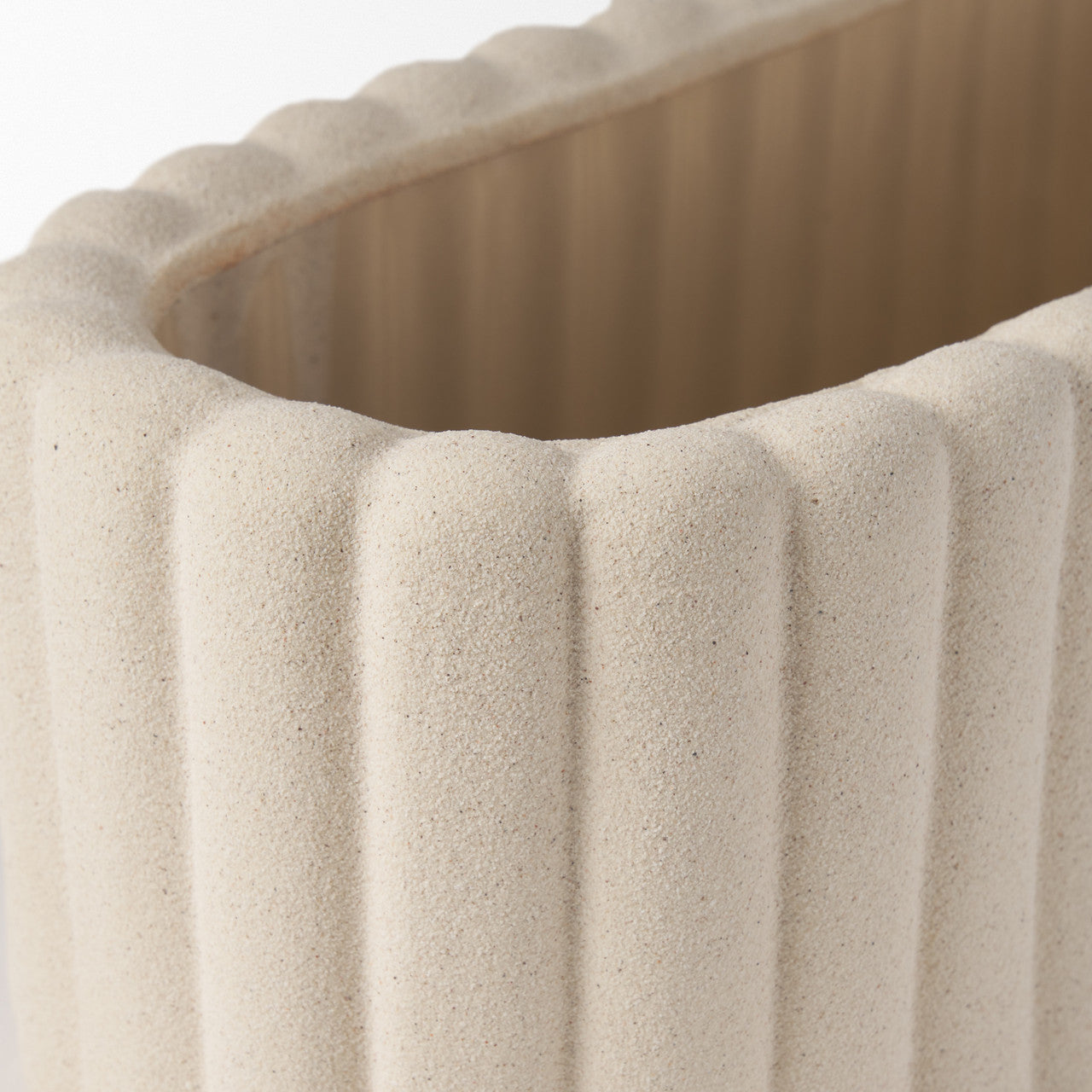 Mira Wide Textured Blush Beige Fluted Ceramic Vase