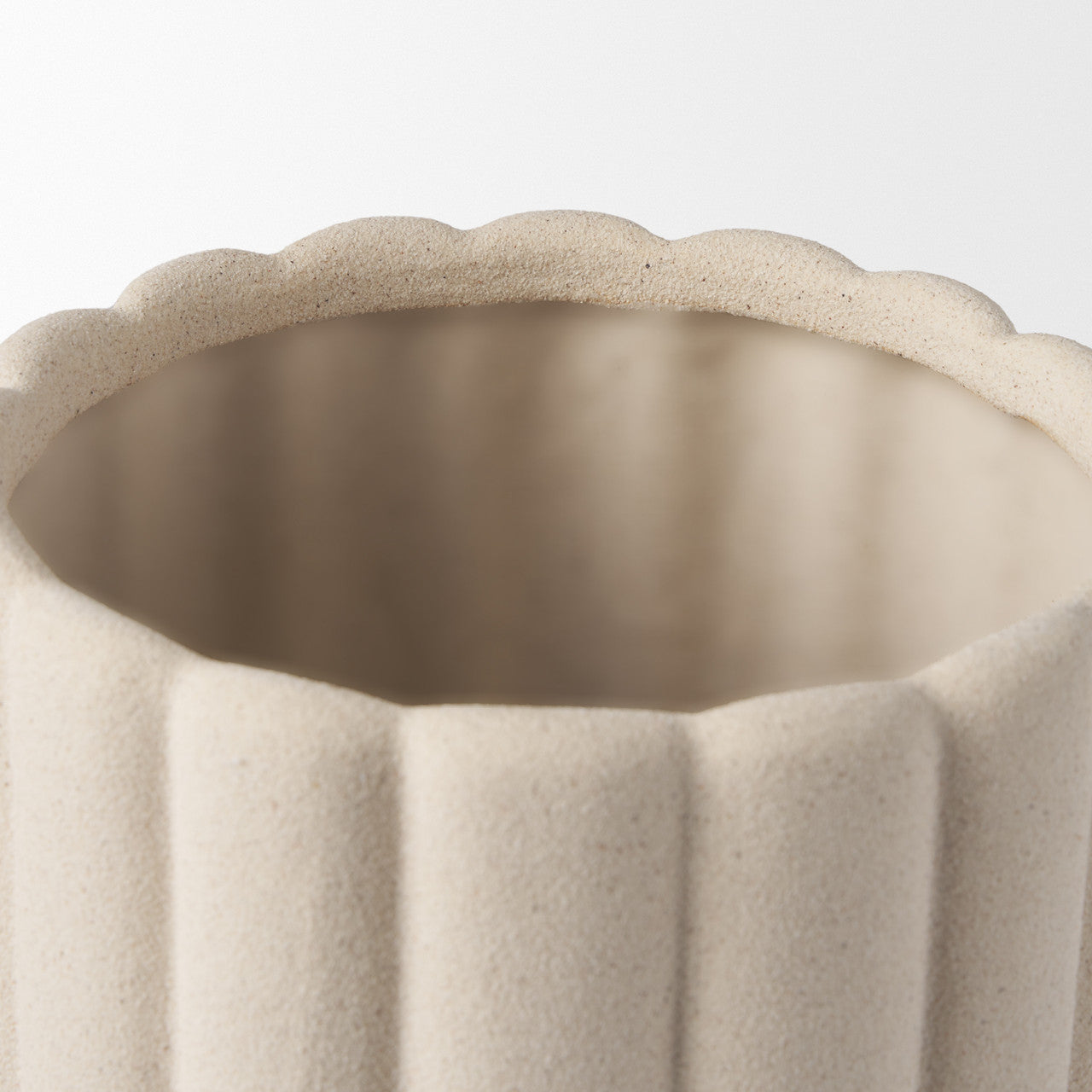 Mira Tall Textured Blush Beige Fluted Ceramic Vase