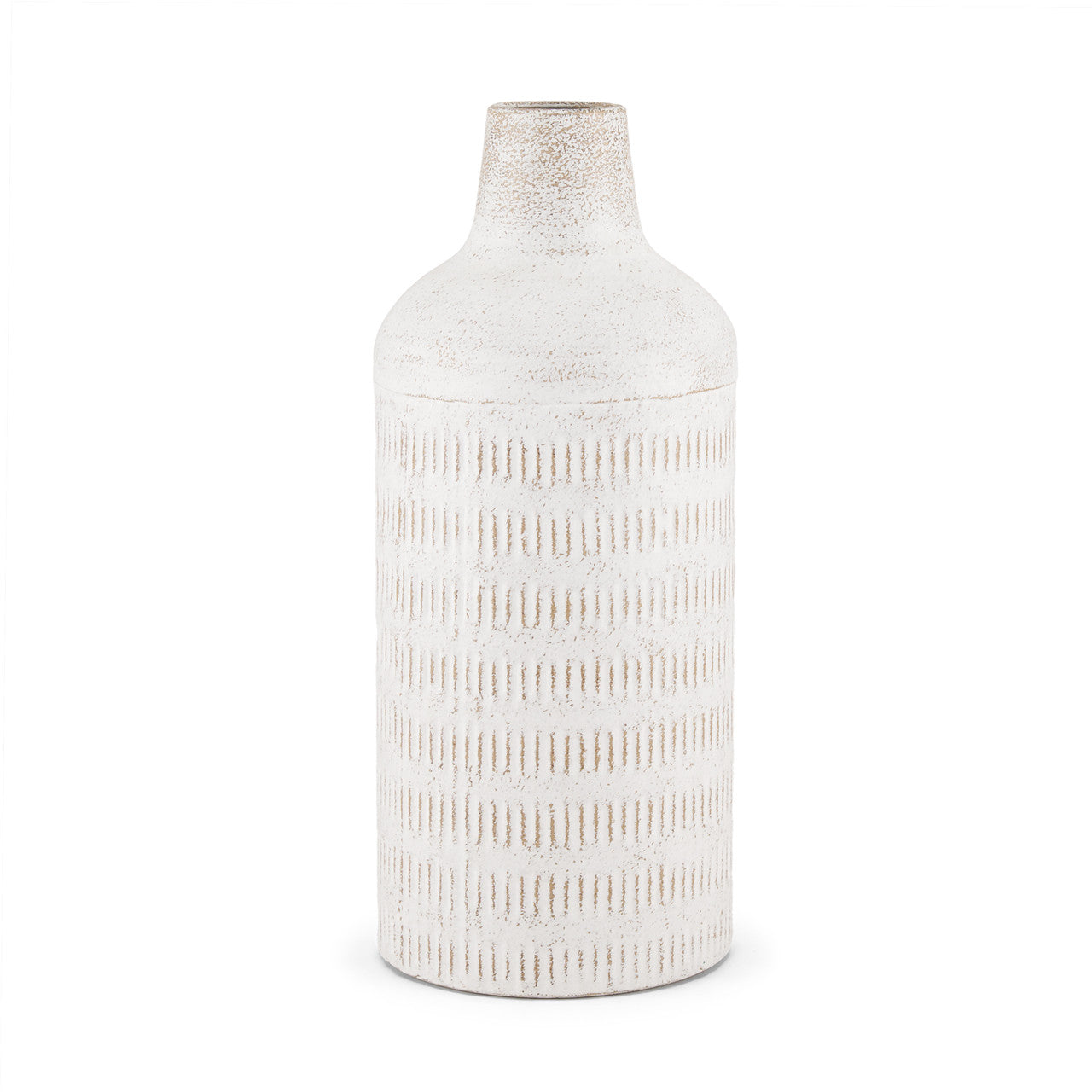Tisha Large White W/ Terracotta Distressing Metal Vase