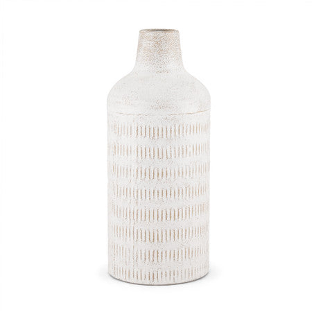 Tisha Large White W/ Terracotta Distressing Metal Vase
