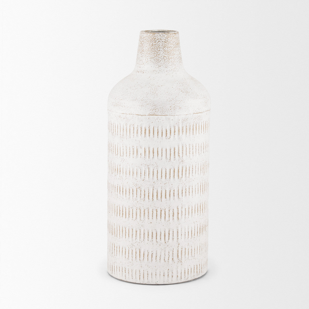 Tisha Large White W/ Terracotta Distressing Metal Vase