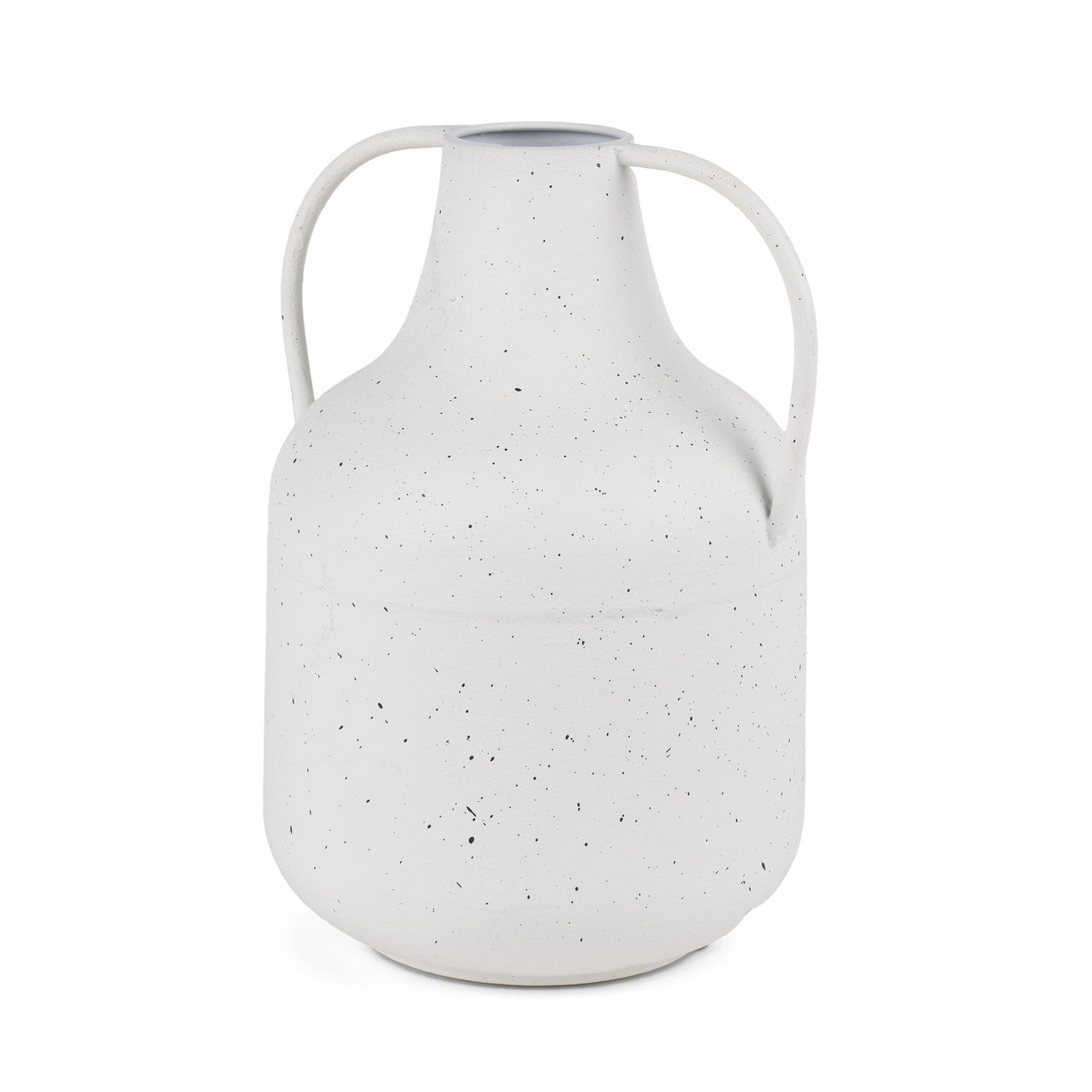 Treva Tall White w/ Black Speckles Metal Vase