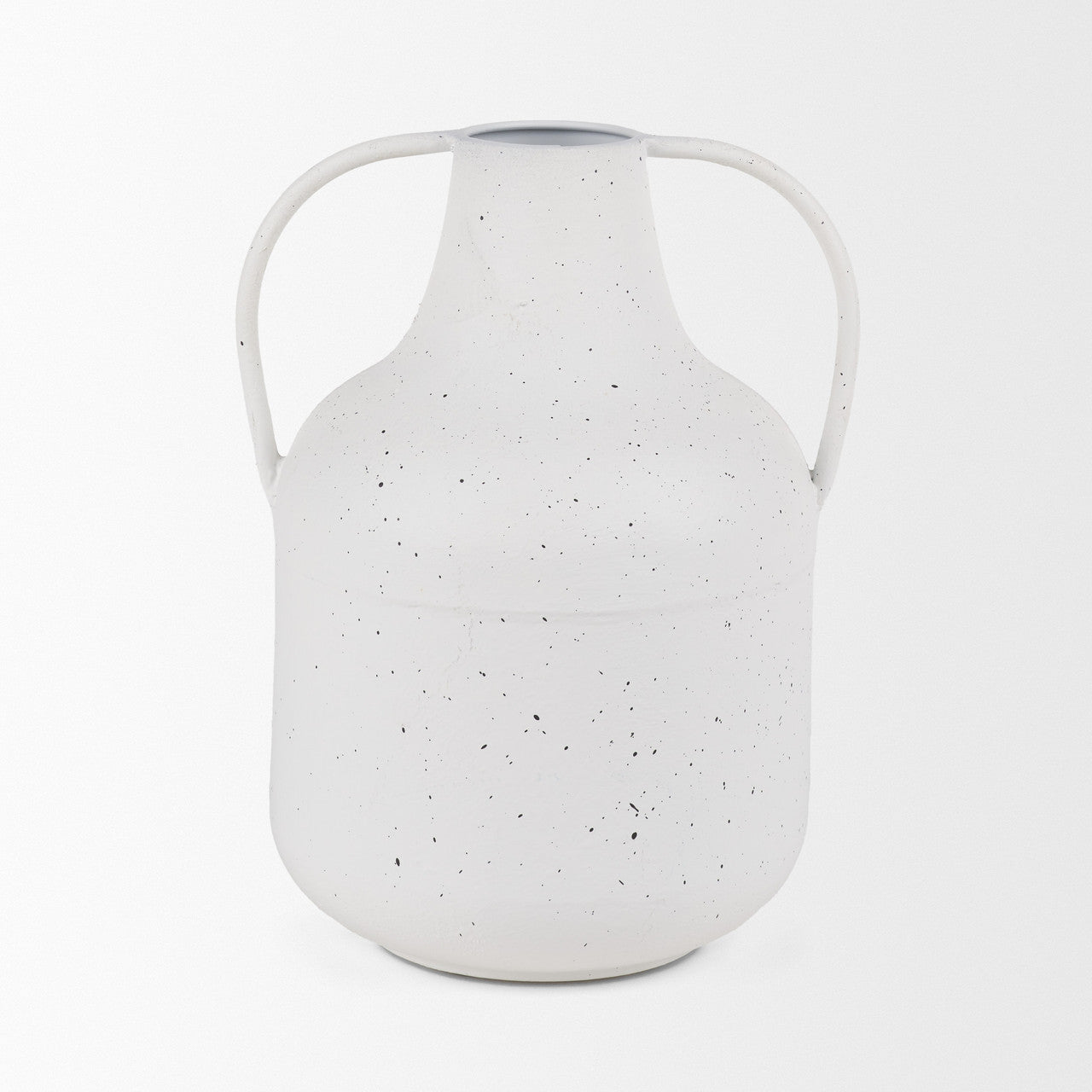 Treva Tall White w/ Black Speckles Metal Vase
