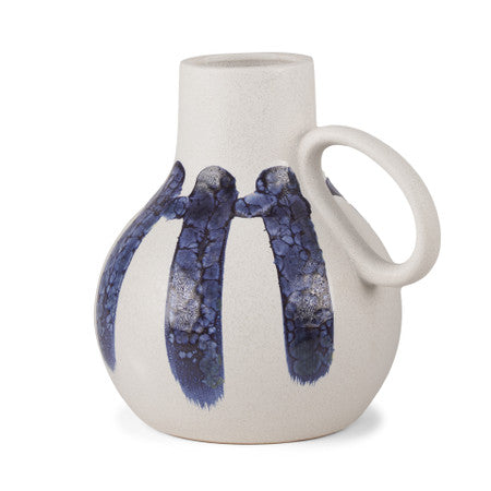 Truett White w/ Blue Stripes Ceramic Jug Vase