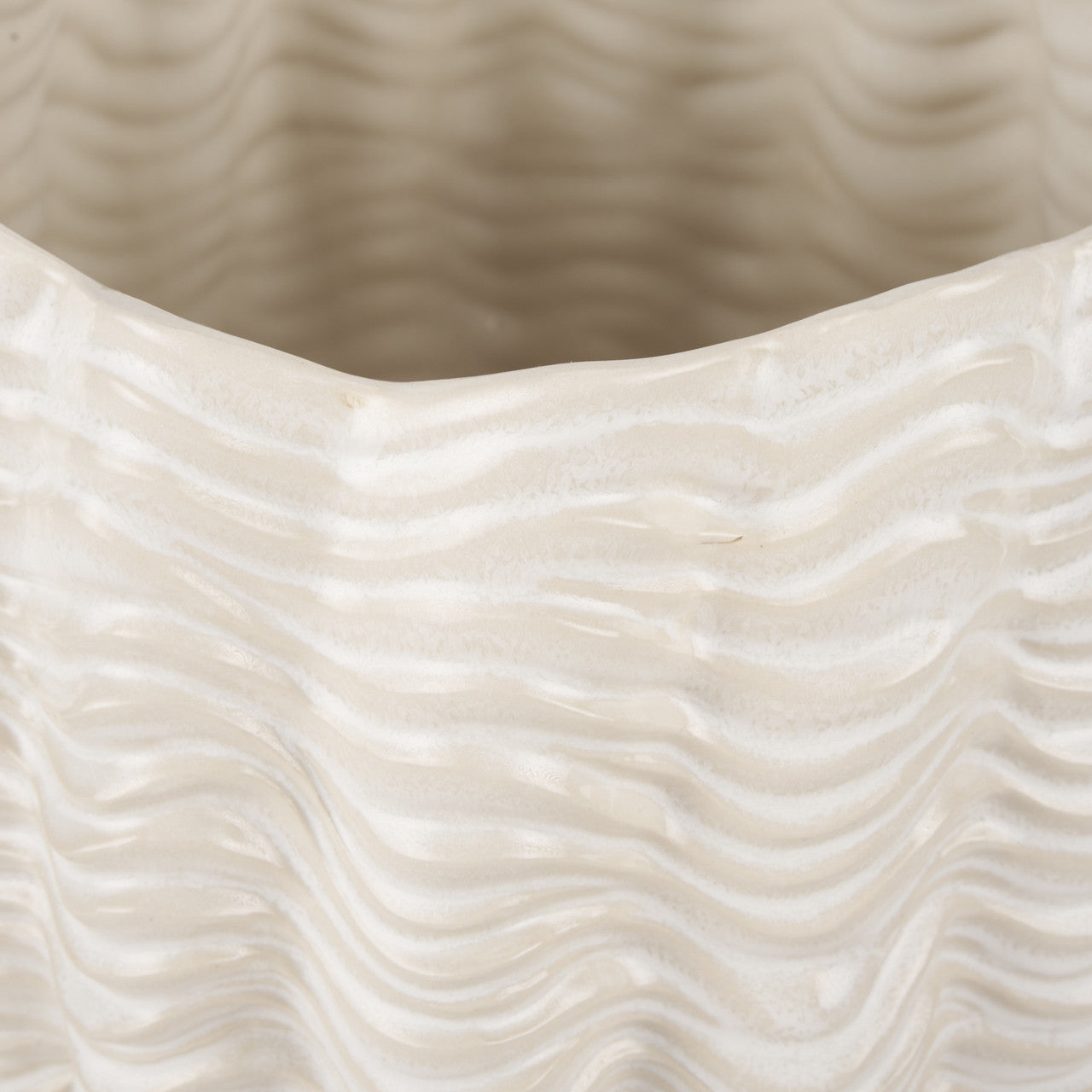 Velia Short Seashell Sculptural Cream Glazed Ceramic Vase