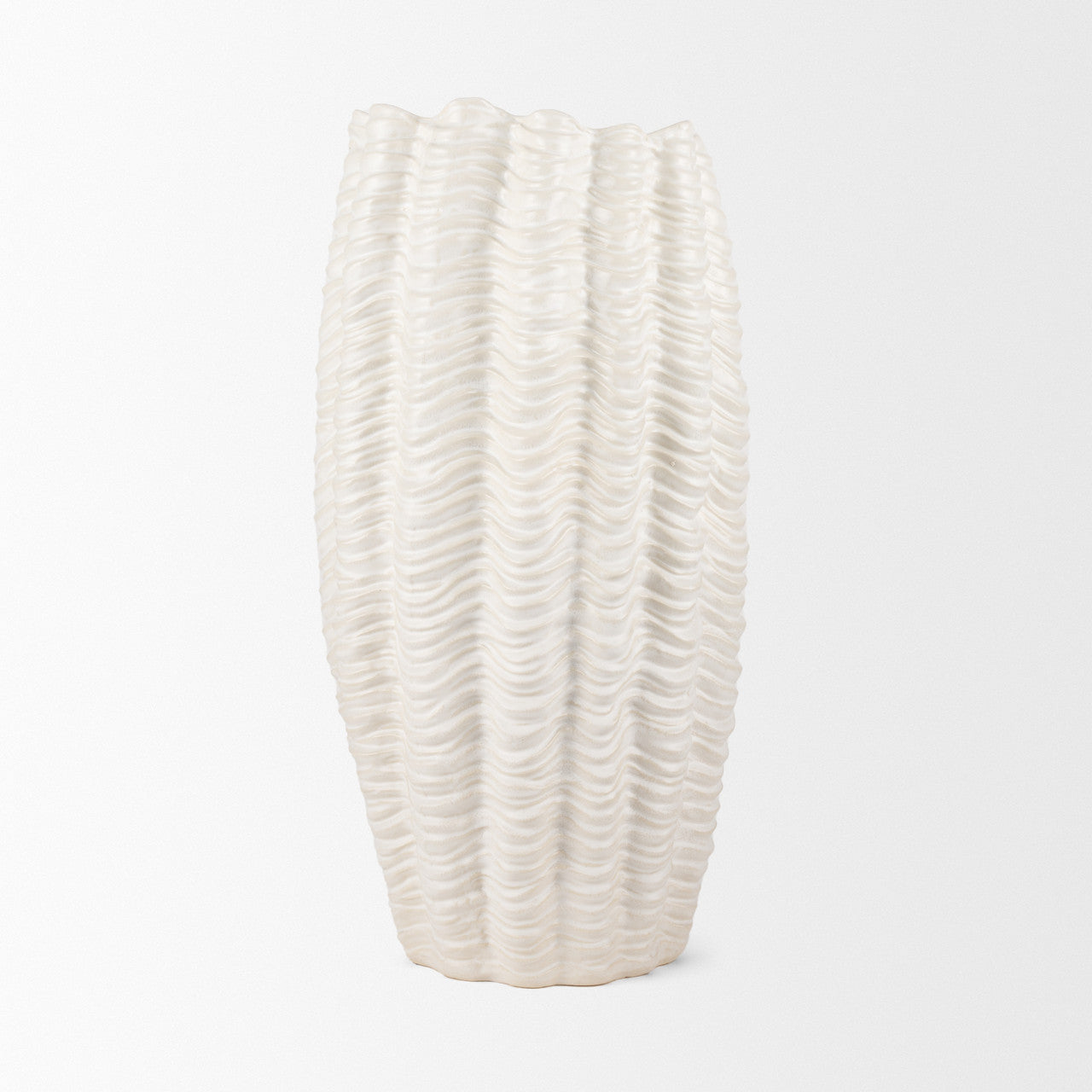 Velia Tall Seashell Sculptural Cream Glazed Ceramic Vase