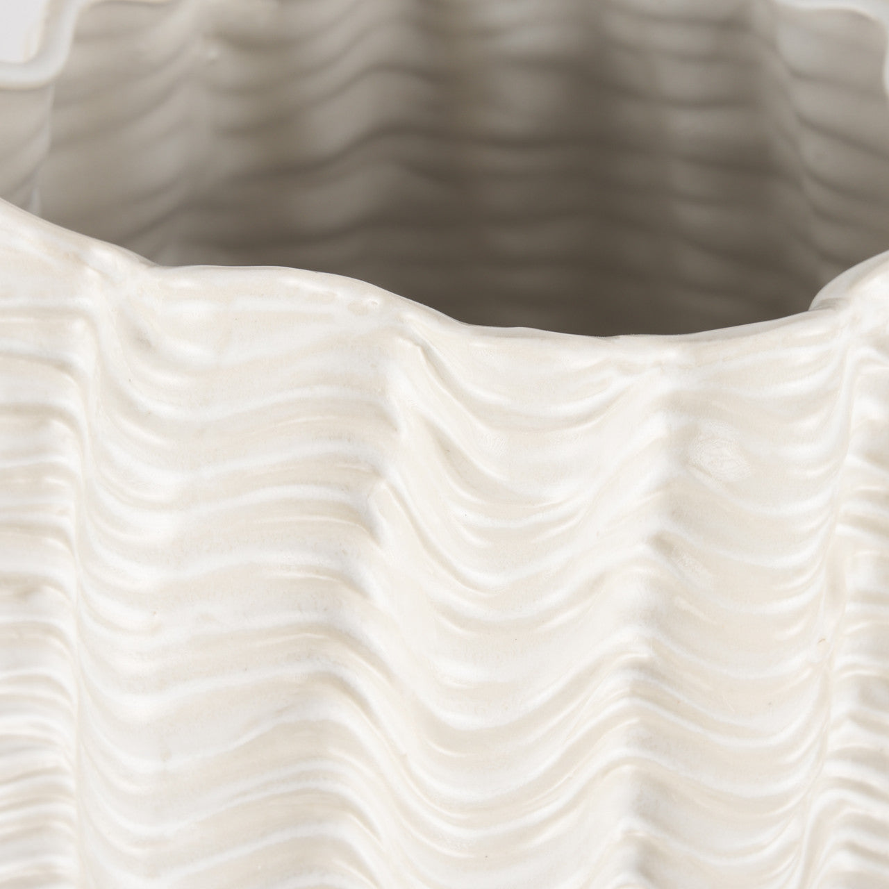 Velia Tall Seashell Sculptural Cream Glazed Ceramic Vase