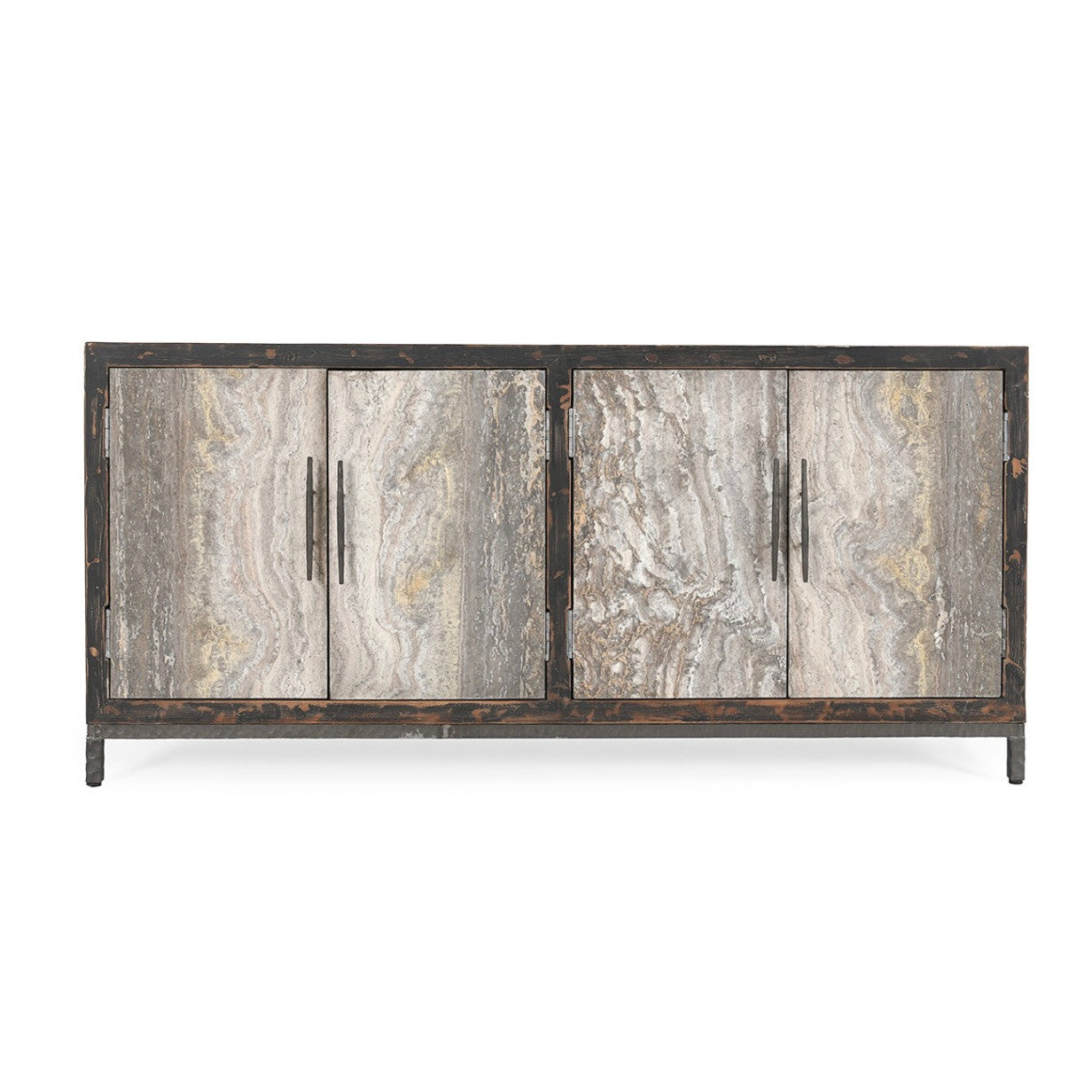 Lisbon 4-Door Reclaimed Wood and Travertine Sideboard 76"