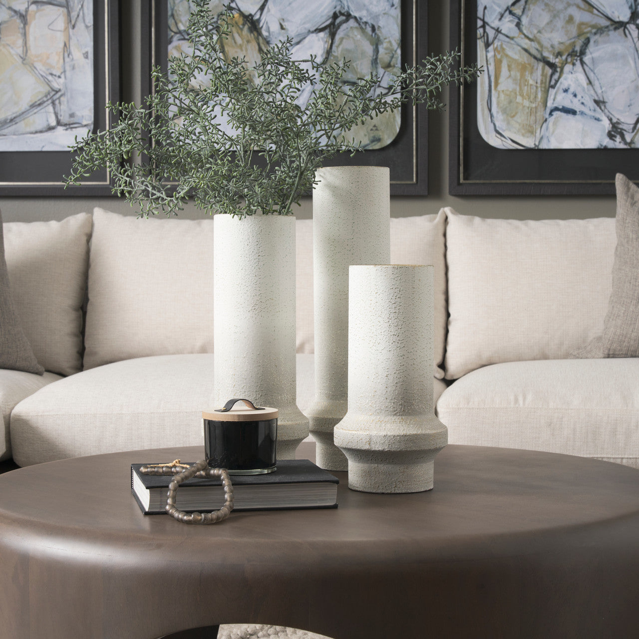 Tovah Medium Textured White w/ Gold Metal Vase